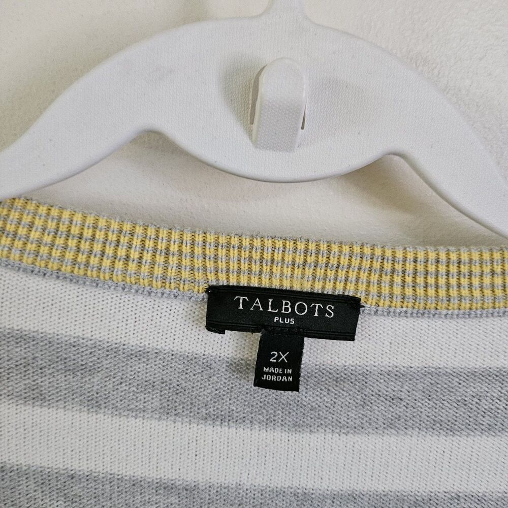 Talbots Sweater 2X Ombre Stripe Yellow Gray White 3/4 Sleeve Preppy Crew Neck - Picture 4 of 9